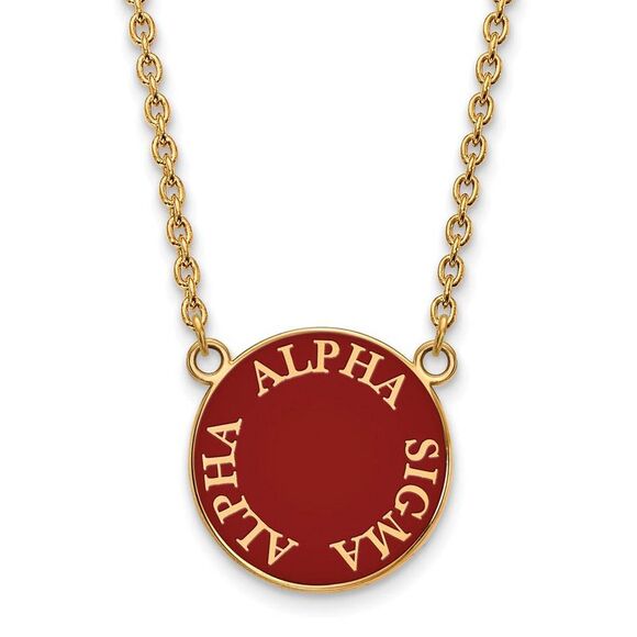 14K Plated Silver Alpha Sigma Alpha Large Round Enamel Necklace - Picture 1 of 4